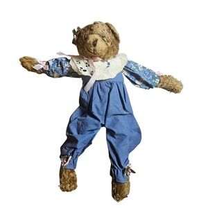 Vintage Plush Teddy Bear 18" Floral Lace Collar ABC Distributing Country 90s